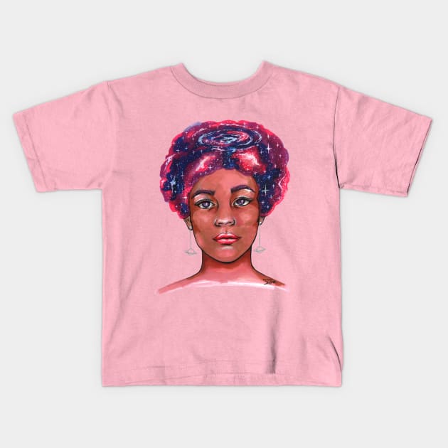 Galaxy woman Kids T-Shirt by Pendientera